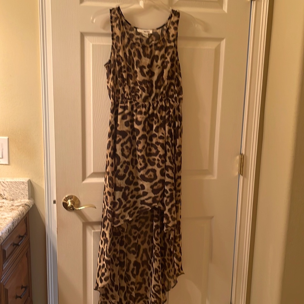 Leopard high low can dress it up or casual brunch dress